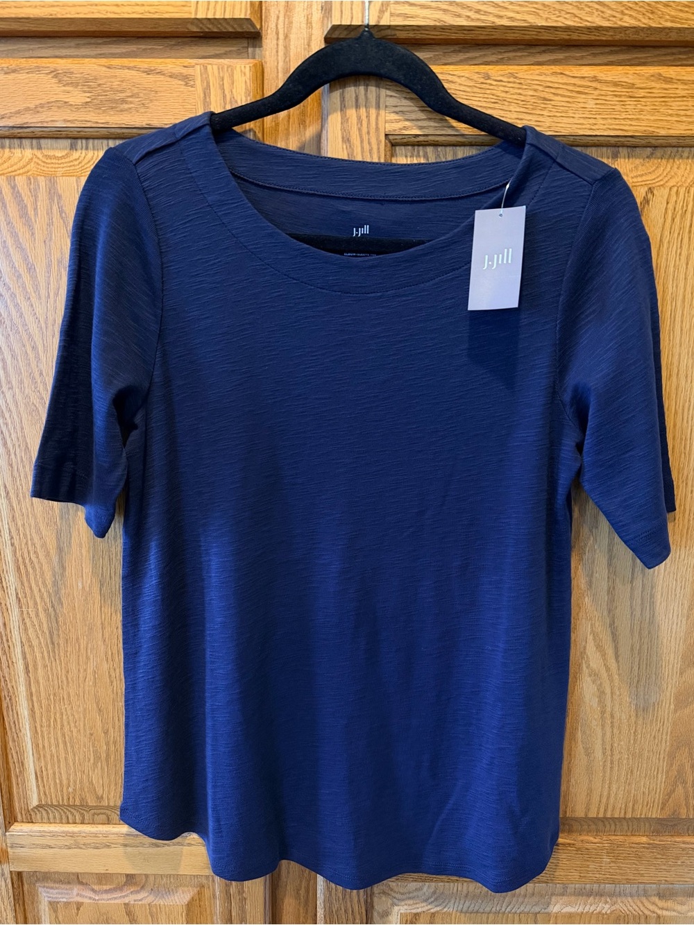 J. Jill NWT Navy Elbow Sleeve Scoop Neck Tee 100% Pima Cotton Basic Casual